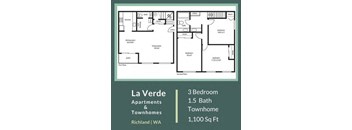 La Verde Apartments Three Bedroom One and a Half Bathroom Floor Plan