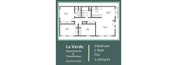 La Verde Apartments Three Bedroom Two Bathroom Floor Plan