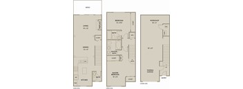 A floor plan of a house with a living room, two bedrooms, a kitchen, a dining room, a workshop, and a garage.