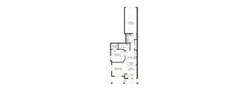 A floor plan of 1x1 A with a living room, dining room, kitchen, and one bathrooms