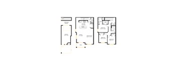 A set of three floor plans for a house with a detached garage, a kitchen, and a living room.
