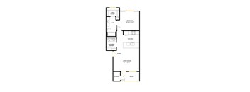 A floor plan of a house with a living room, kitchen, bathroom, and bedroom.