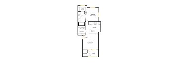 A floor plan of a house with a large closet, bath, kitchen, living room, and laundry/pantry.