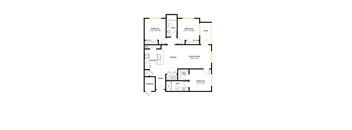 A floor plan of a house with a living room, two bedrooms, a dining room, a kitchen, a large closet, and storage.