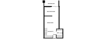 a floor plan of a living room with a bathroom and a dining room