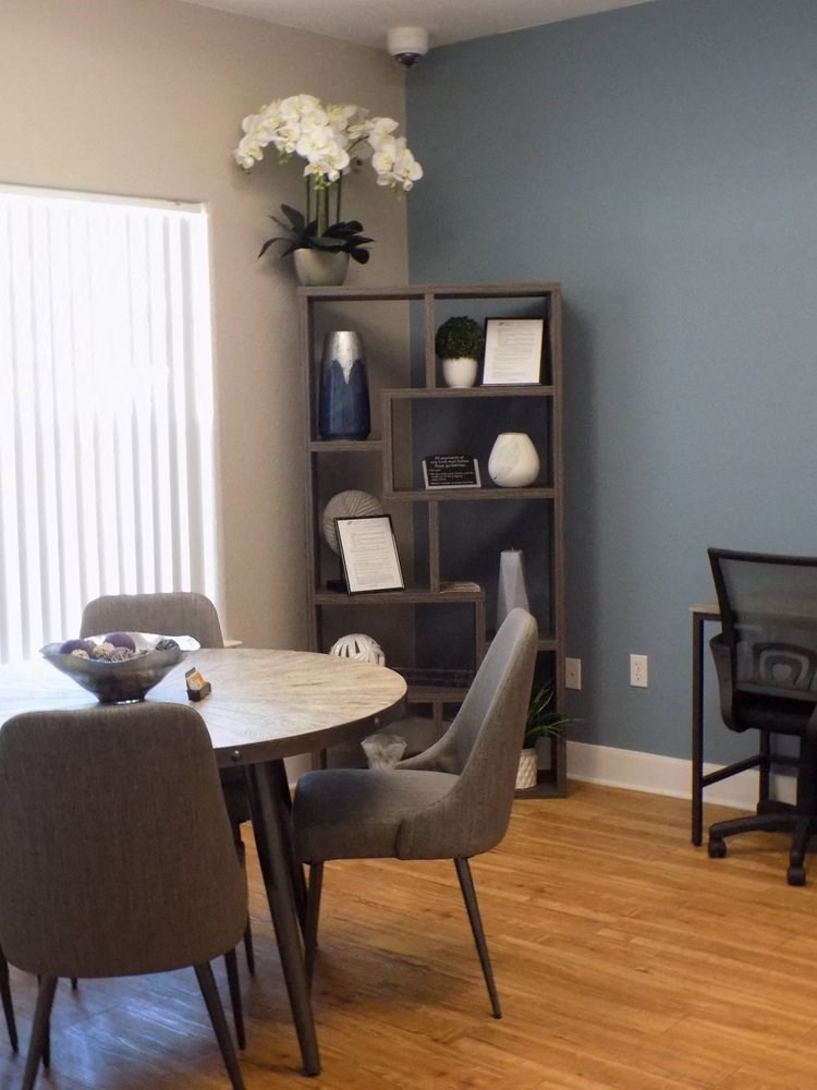 Quail Village Apartments Leasing Office Table and Shelves