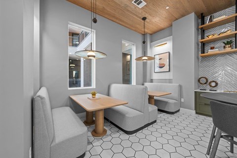 Clubhouse Kitchen with Seating at Lenox Burnet, Austin, TX
