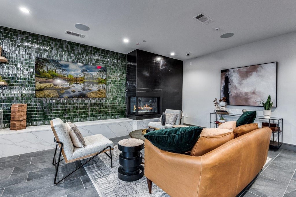 Lenox Cooper Apartments in Arlington, Texas Clubhouse Lounge with Fireplace
