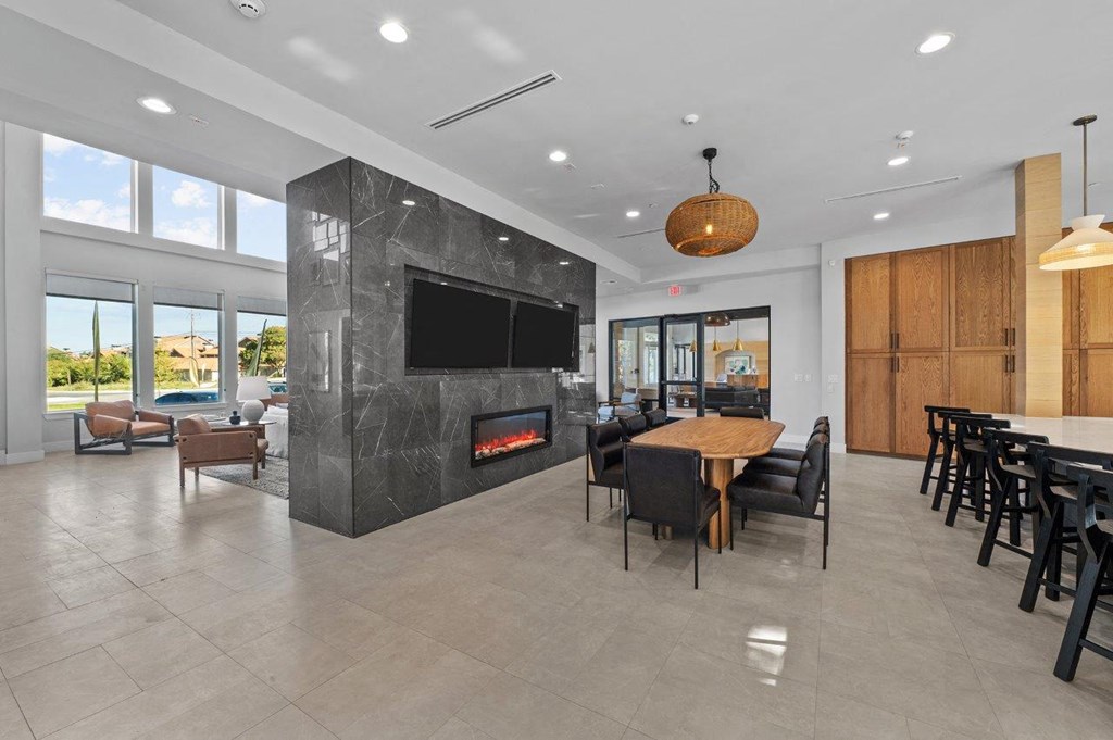 Clubhouse Lounge with Fireplace at Lenox Grand, Austin, TX 78727