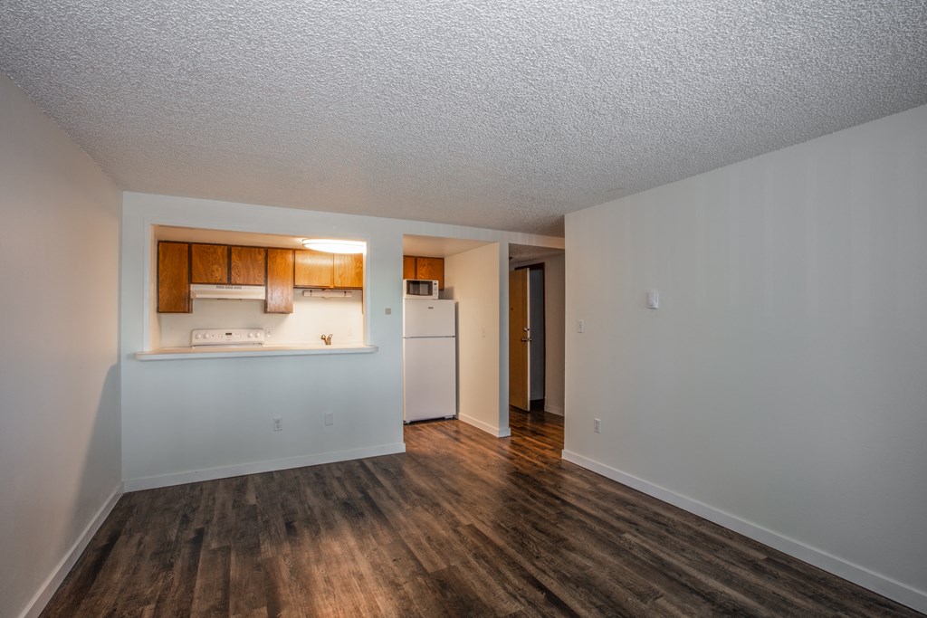 Broadmoor Apartments living room and kiitchen