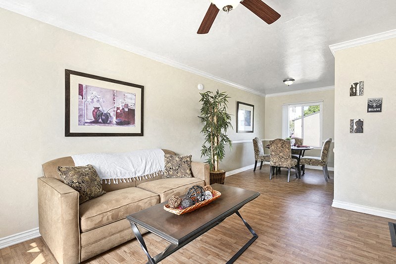 a living room with a couch and a coffee table