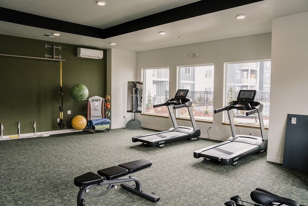 a fitness center with treadmills and other exercise equipment