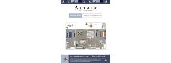 A floor plan for a residence at Altair Heights shows a living room, dining room, kitchen, and two bedrooms.