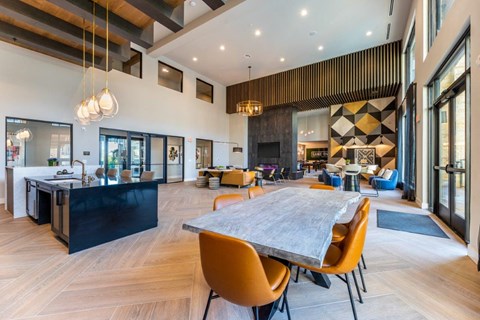 the dining room is open to the living room and kitchen