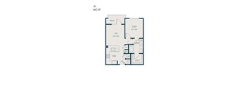 A drawing of a floor plan for an apartment labeled A1 662 SF.