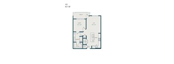 A5 817 SF floor plan with a sleeping area of 12'x10', a living area of 13'x11', and a kitchen with a refrigerator, stove, and o