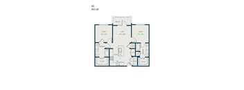 A floor plan of apartment B2, 993 SF, with labeled rooms and dimensions.