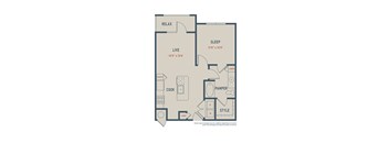 A floor plan of a house with labeled rooms such as RELAX, SLEEP, LIVE, COOK, PAMPER, and STYLE.