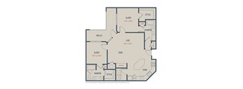 A floor plan of a house with labeled rooms such as bedrooms, a dining room, a kitchen, and a living room.