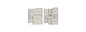 A floor plan of a two-bedroom apartment with a living area, kitchen, and bathroom.
