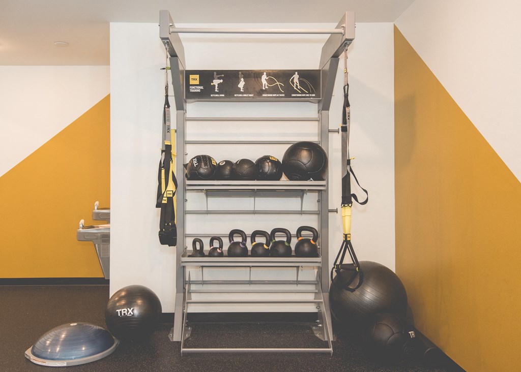 Meetinghouse Apartments Fitness Center Yoga Rack