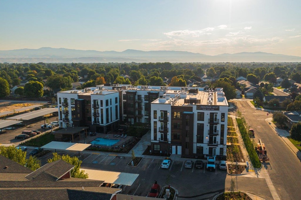 Aerial View of Meritage West Apartments and Surrounding Area