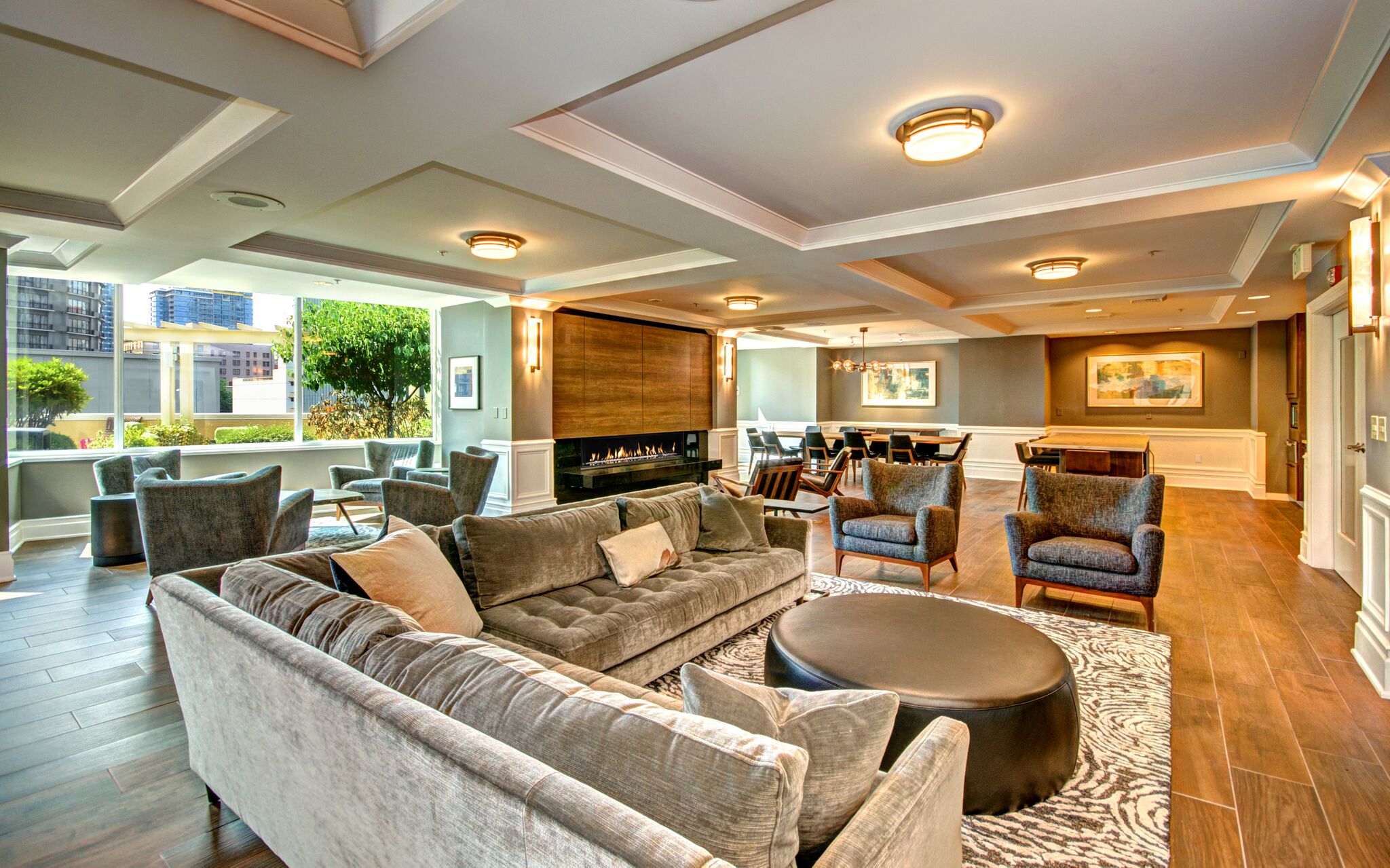 Met Tower Apartments Resident Lounge and Fireplace