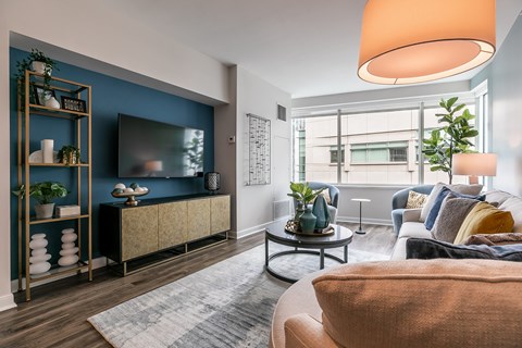 Met Tower Living Room with TV and seating