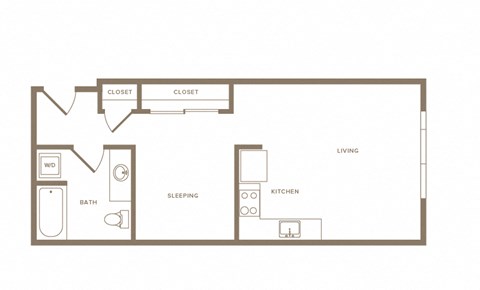 1 bedroom 1 bath floor plan D at Wilcox, Seattle, 98107