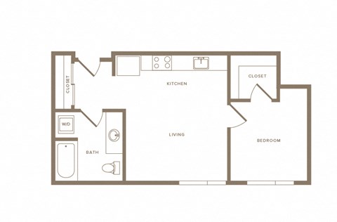 1 bedroom 1 bath floor plan G at Wilcox, Seattle, Washington, 98107