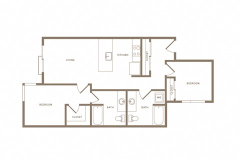 2 bedroom 2 bath floor plan at Wilcox, Seattle, 98107