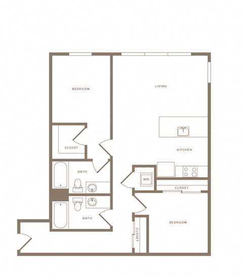 2 bedroom 2 bath floor plan A at Wilcox, Seattle, Washington