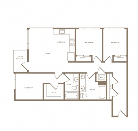 3 bedroom 2 bath floor plan at Wilcox, Seattle