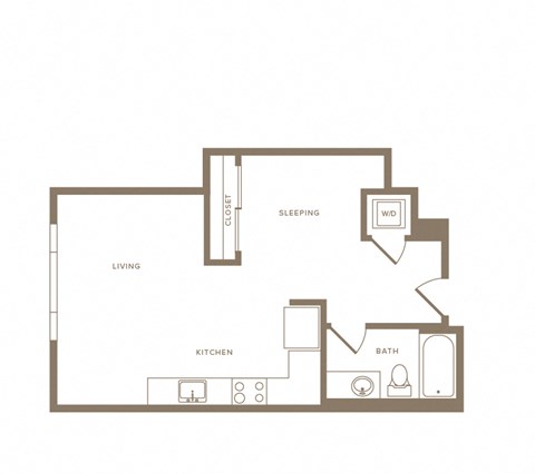 Studio 1 bath floor plan G at Wilcox, Washington
