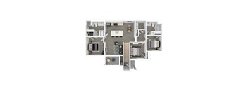 A floor plan of a house with a kitchen, living room, and bedrooms.