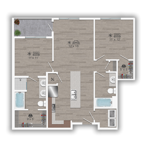 Discovery at the Realm Apartments 3D floor plan 2D