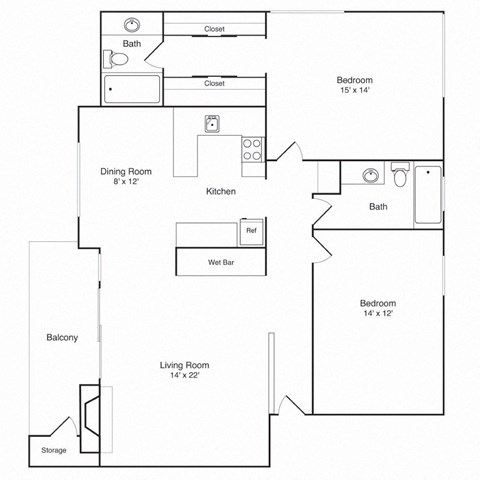 Northridge Apartments 2x2 B Floor Plan
