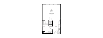 A floor plan of a living/sleeping area that is 156 square feet.