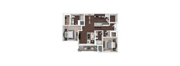 A floor plan of a house with a kitchen, living room, and two bedrooms.