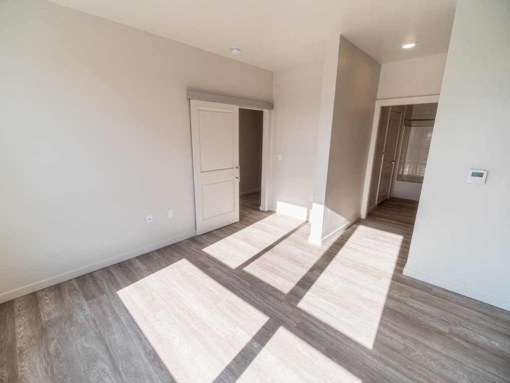 Old Town Lofts Model Bedroom with Attached Bathroom