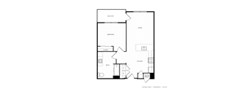 A floor plan of a one bedroom apartment with a balcony.