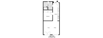 a floor plan of a small house with an open kitchen and a living room