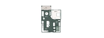 A floor plan of a house with labeled rooms such as Bedroom, Bathroom, Kitchen, and Patio.