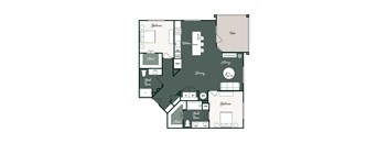 A floor plan of a house with labeled rooms such as Bedroom, Bathroom, Kitchen, and Dining area.