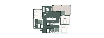 A floor plan of a house with labeled rooms such as Bedroom, Bathroom, Kitchen, and Dining Room.