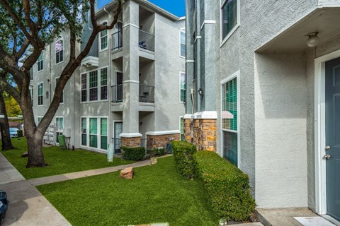 our apartments have a spacious courtyard with green grass and trees