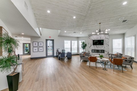 the preserve at ballantyne commons living room with furniture and a fireplace