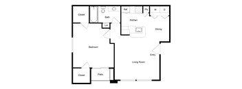 1Bedroom Floor Plan at Palencia Apartments, Texas, 75252