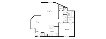 1Bedroom Floor Plan at Palencia Apartments, Dallas, TX, 75252
