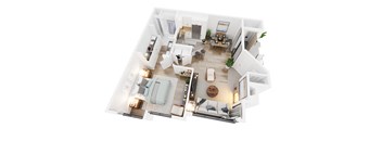 Park in Bellevue One Bedroom 3D floor plan